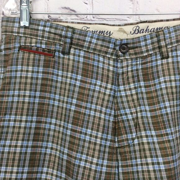 Tommy Bahama Linen Blend Shorts Men's Sz 32 Blue Plaid Casual Beach Travel Sport - Picture 3 of 10